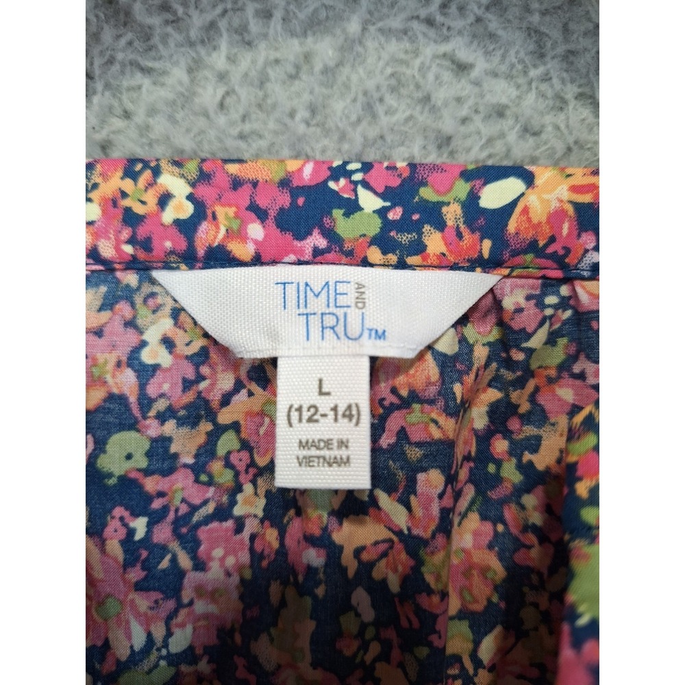 Time and Tru Mini Dress Womens Large Multicolor Floral Flutter Sleeve Pockets - Picture 6 of 10
